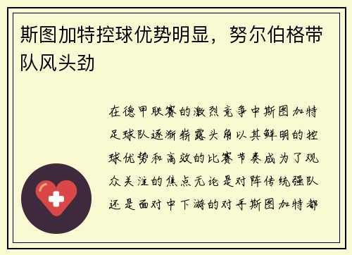 斯图加特控球优势明显，努尔伯格带队风头劲