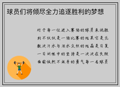 球员们将倾尽全力追逐胜利的梦想