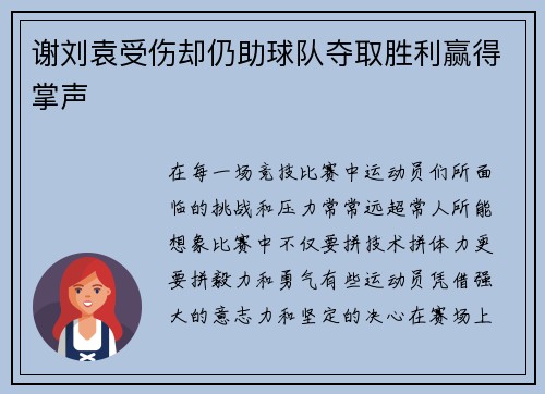 谢刘袁受伤却仍助球队夺取胜利赢得掌声
