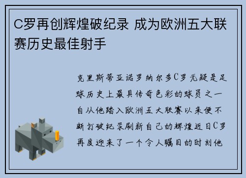 C罗再创辉煌破纪录 成为欧洲五大联赛历史最佳射手