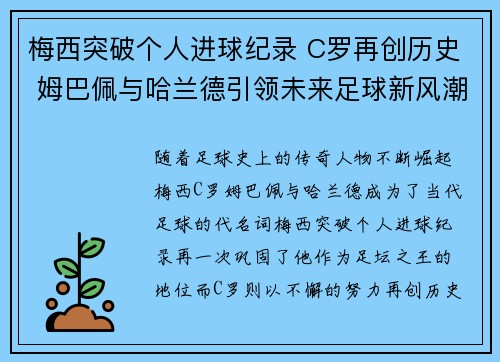 梅西突破个人进球纪录 C罗再创历史 姆巴佩与哈兰德引领未来足球新风潮