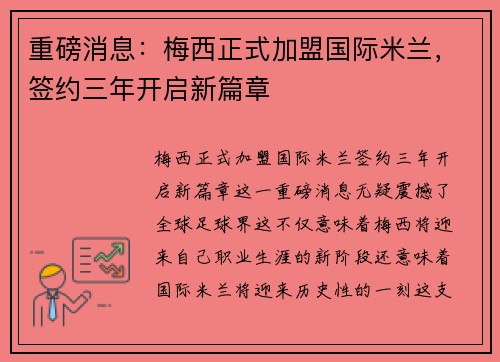重磅消息：梅西正式加盟国际米兰，签约三年开启新篇章